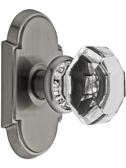 Arched Rosette Set With Old Town Crystal Knobs in Antique Pewter.